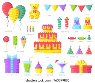 happy birthday circle infographics template concept. Icons design for your product or, web and mobile applications. Vector flat with long shadow illustration on isolated background