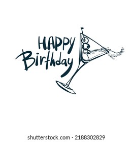 happy birthday clip art vector concept saying lettering hand drawn shirt quote line art simple monochrome