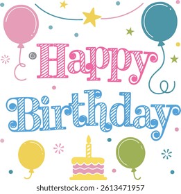 Happy Birthday clipart icon set vector on white background.