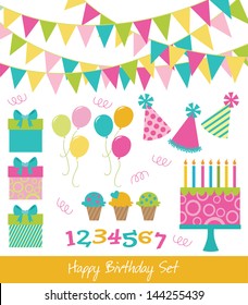 happy birthday collection. vector illustration