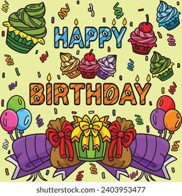 Happy Birthday Colored Cartoon Illustration