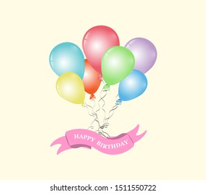 Happy birthday with colorful balloon. Happy birthday card with cream color. Vector illustration.
