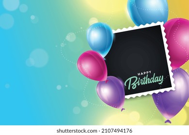 happy birthday colorful balloons background with photo frame