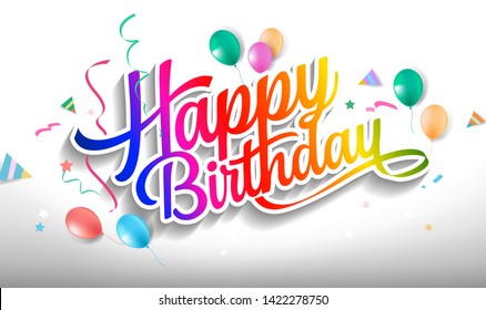 happy birthday with colorful balloons - Illustration