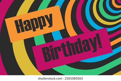 Happy Birthday! A colorful Birth Day banner. A poster 'Happy Birthday!' with colored stripes. Birthday greeting card. Happy Birthday lettering.