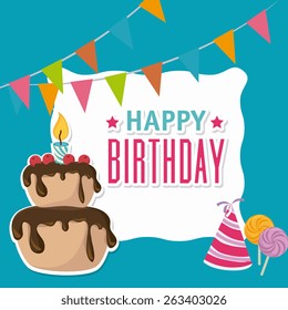 Happy birthday colorful card design, vector illustration.