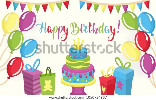 Happy Birthday Colorful Card Set Party Stock Vector Royalty Free 1050724937 Shutterstock 9262