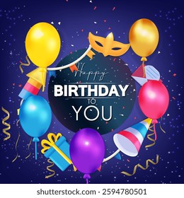 Happy birthday with colorful elements