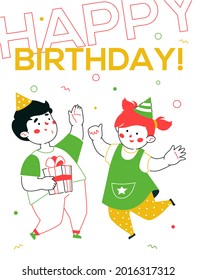 Happy birthday - colorful line design style banner