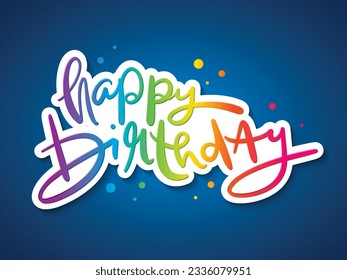 HAPPY BIRTHDAY colorful vector brush lettering with rainbow gradient on blue background