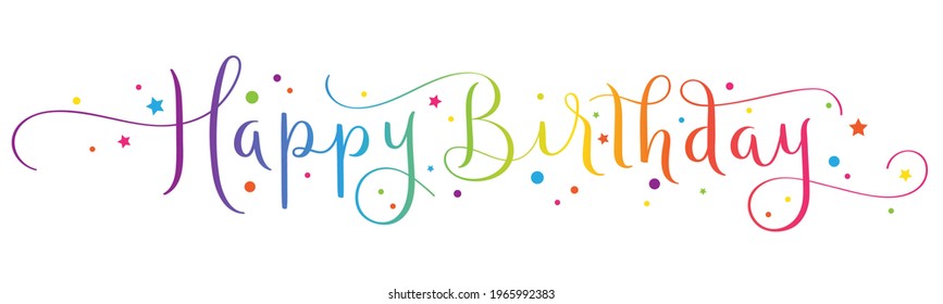 HAPPY BIRTHDAY colorful vector rainbow gradient brush calligraphy banner with flourishes isolated on white background