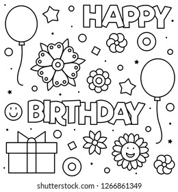 Happy Birthday Coloring Page Black White Stock Vector (Royalty Free ...