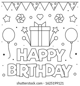 Happy Birthday Coloring Page Black White Stock Vector (Royalty Free ...