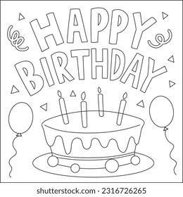 Happy birthday coloring page cute vector