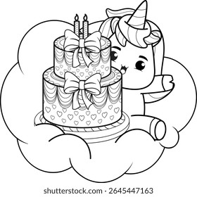 Happy Birthday Coloring Page with cute unicorn