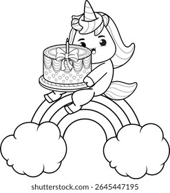 Happy Birthday Coloring Page with cute unicorn