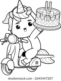 Happy Birthday Coloring Page with cute unicorn