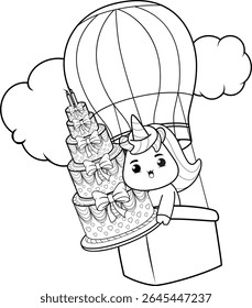 Happy Birthday Coloring Page with cute unicorn