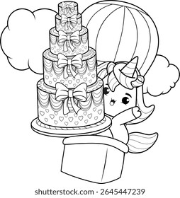 Happy Birthday Coloring Page with cute unicorn