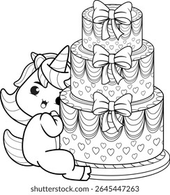 Happy Birthday Coloring Page with cute unicorn