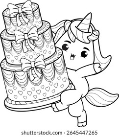 Happy Birthday Coloring Page with cute unicorn
