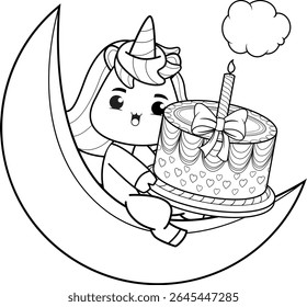 Happy Birthday Coloring Page with cute unicorn