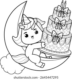 Happy Birthday Coloring Page with cute unicorn