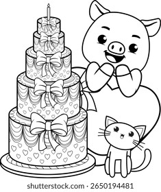 Happy Birthday Coloring Page with cute pig