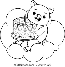 Happy Birthday Coloring Page with cute pig