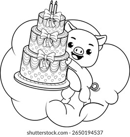 Happy Birthday Coloring Page with cute pig