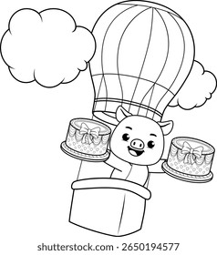 Happy Birthday Coloring Page with cute pig