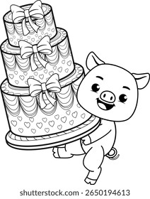 Happy Birthday Coloring Page with cute pig