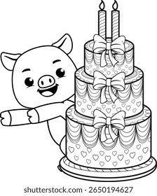 Happy Birthday Coloring Page with cute pig