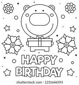 Happy Birthday Coloring Page Vector Illustration Stock Vector (Royalty ...