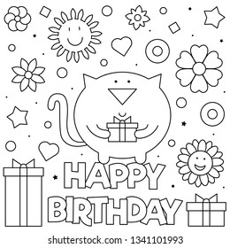 Happy Birthday Coloring Page Vector Illustration Stock Vector (Royalty ...