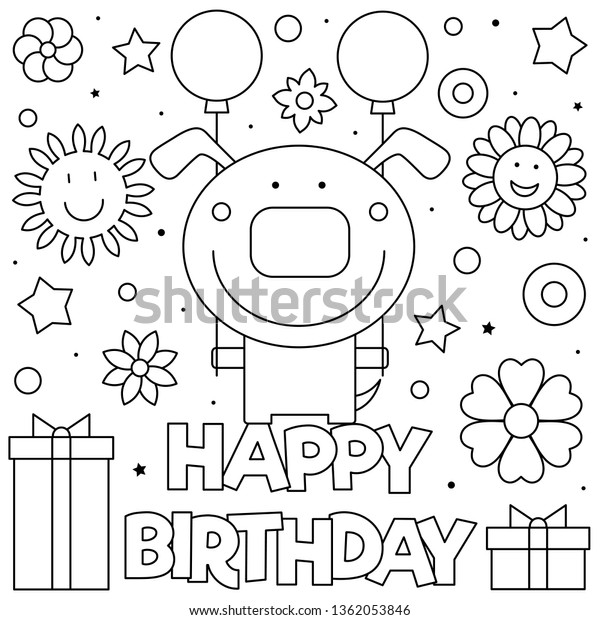 happy birthday coloring page vector illustration stock