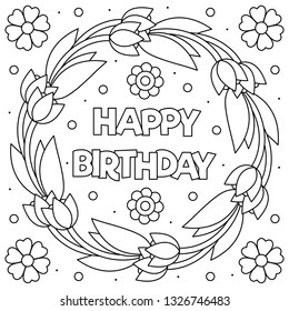 happy birthday coloring page wreath vector stock vector royalty free 1326746483 shutterstock