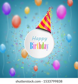 Happy Birthday Composition With Blur Background. Vector Illustration.