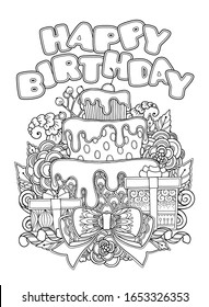 Happy Birthday Composition Doodle Style Floral Stock Vector (Royalty ...