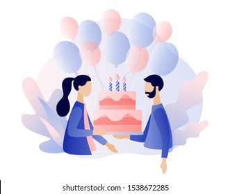 Happy birthday concept. Modern flat cartoon style. Vector illustration