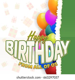 Happy Birthday Concept Multicolored Balloons with Torn Paper Vector Background