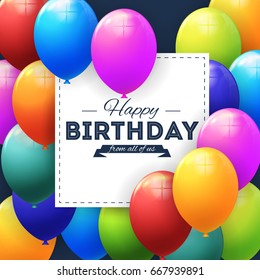Happy Birthday Concept Multicolored Balloons with Geometric Frame Vector Background