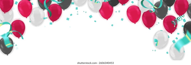 Happy birthday confetti and balloons red and white background Celebration. Vector illustration. and spreading. rotating ,vector, eps 10