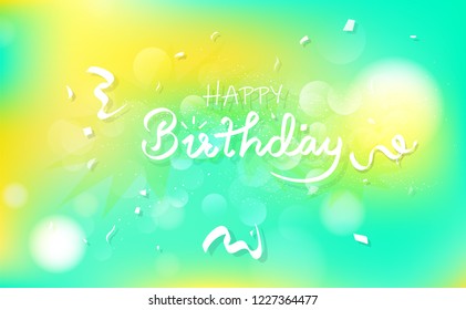Happy birthday and congratulation card, Celebration party calligraphy ribbons, abstract background decoration paper confetti, greeting invitation postcard pastel concept vector illustration
