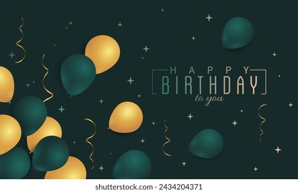 Happy Birthday congratulation card with green and gold balloons