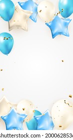 Happy Birthday congratulations banner design with Confetti, Balloons and Glossy Glitter Ribbon for Party Holiday Background. Vector Illustration EPS10