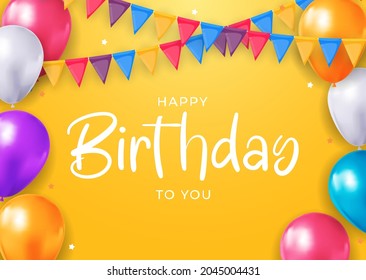 Happy Birthday congratulations banner design with Confetti, Balloons  for Party Holiday Background. Vector Illustration EPS10