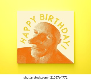 Happy birthday! Creative design for avatar or print. Funny caricature. Pixel art. Vector illustration. Can be used as a poster, postcard or banner.