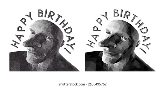 Happy Birthday! Creative Design For Avatar Or Print. Funny Caricature. Pixel Art. Vector Illustration. Can Be Used As A Poster, Postcard Or Banner.