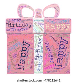 Happy birthday creative word cloud on a present box. Vector illustration.